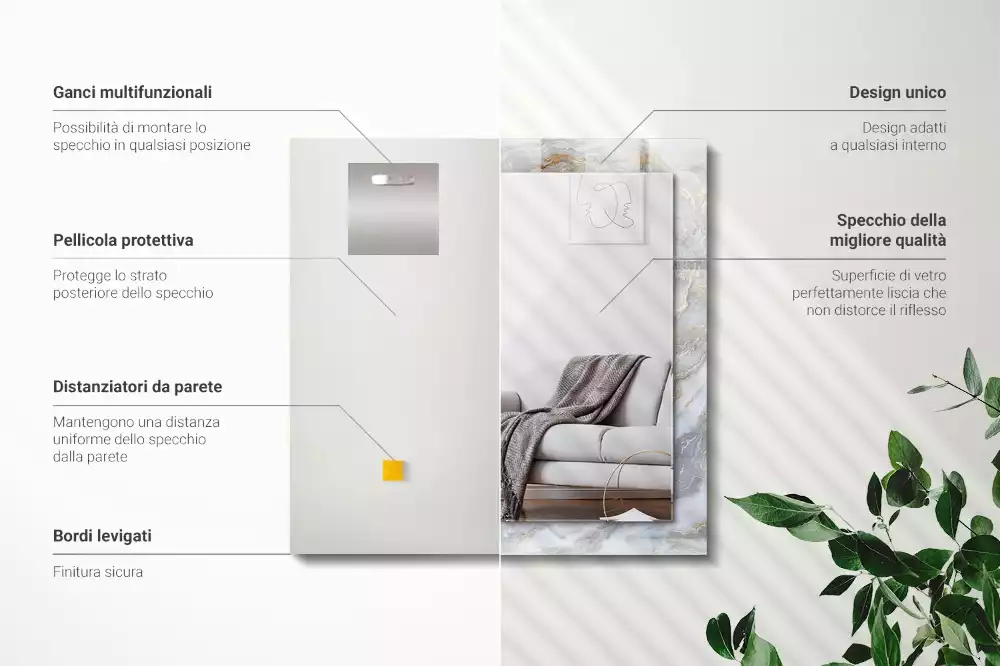 Miroir avec imprimé décoratif rectangulaire Motif marbre texture