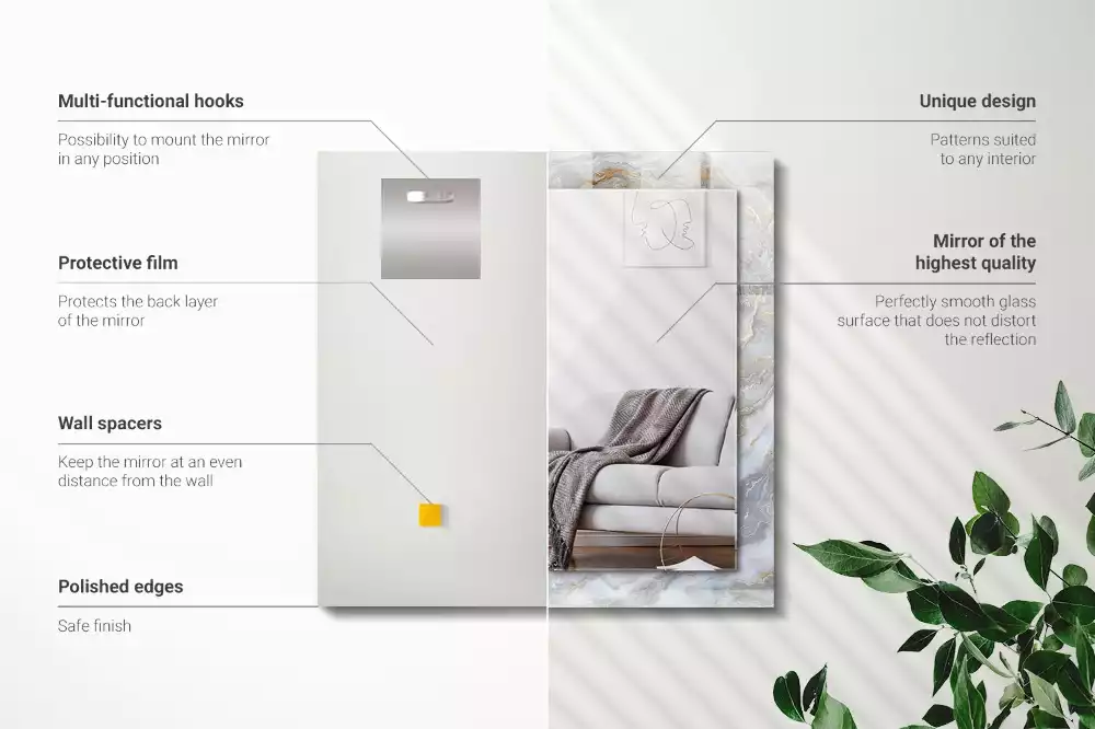 Miroir avec imprimé décoratif rectangulaire Motif marbre texture