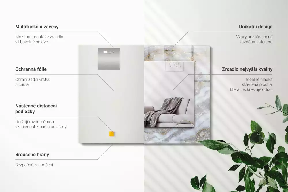 Miroir avec imprimé décoratif rectangulaire Motif marbre texture