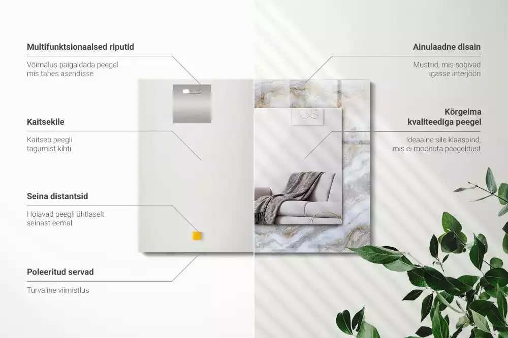 Miroir avec imprimé décoratif rectangulaire Motif marbre texture