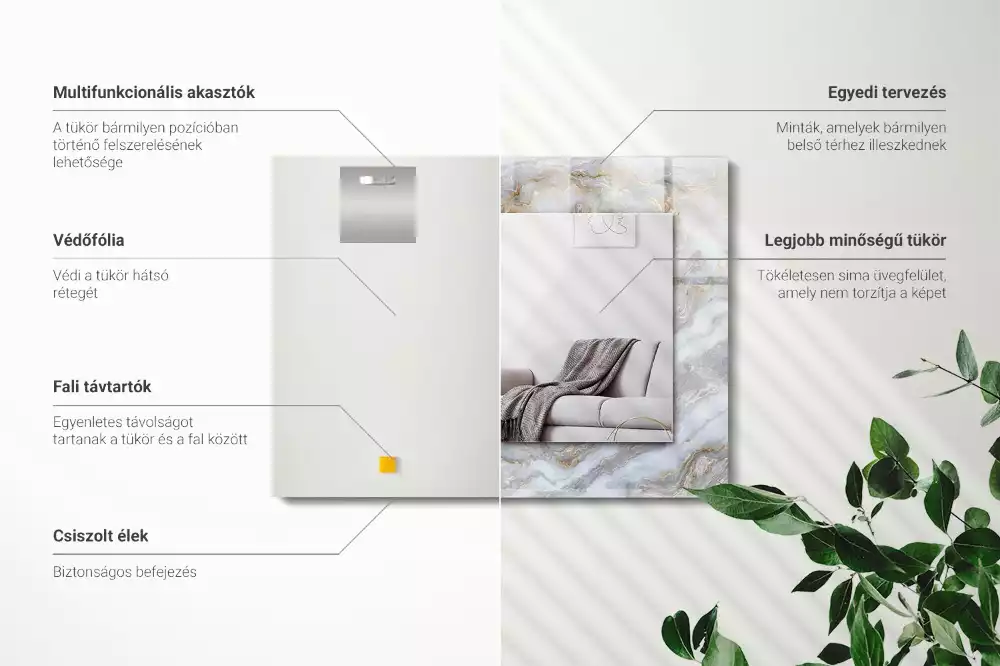 Miroir avec imprimé décoratif rectangulaire Motif marbre texture