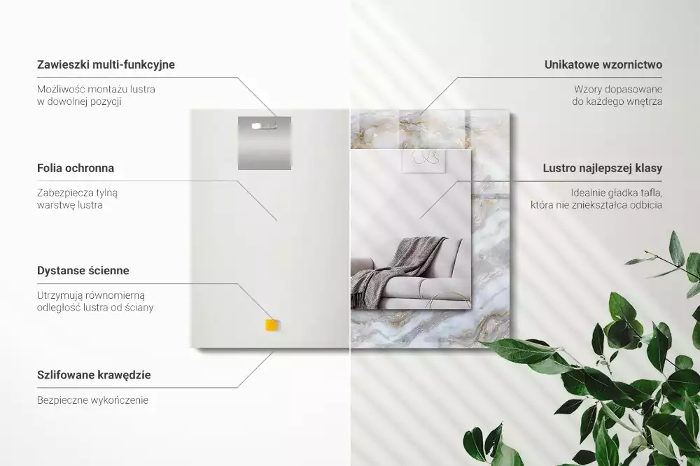 Miroir avec imprimé décoratif rectangulaire Motif marbre texture