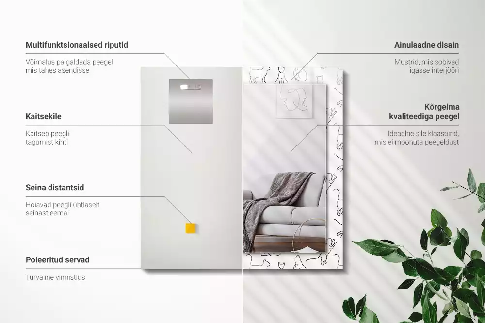 Miroir avec imprimé rectangulaire Contours de chats