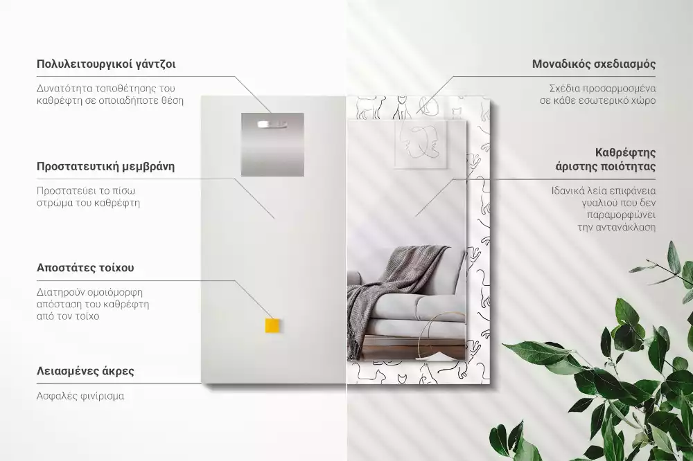 Miroir avec imprimé rectangulaire Contours de chats