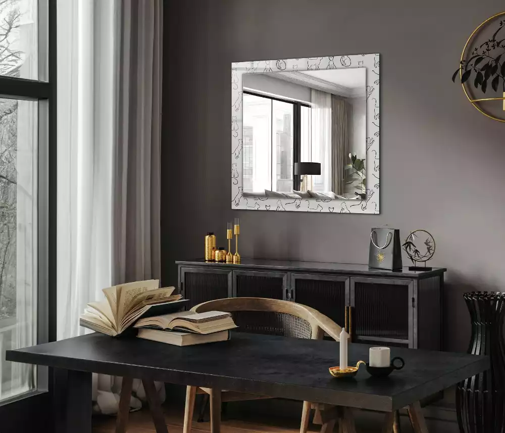 Miroir avec imprimé rectangulaire Contours de chats