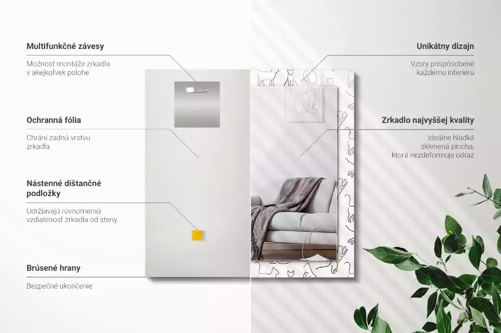 Miroir avec imprimé rectangulaire Contours de chats