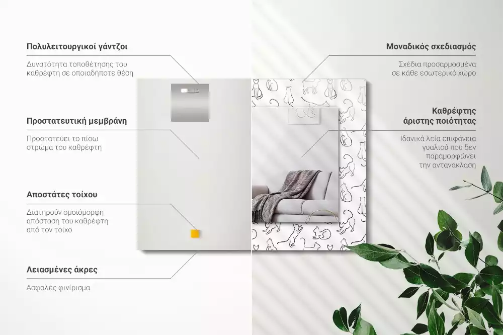 Miroir avec imprimé rectangulaire Contours de chats