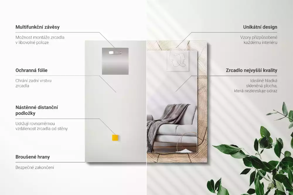 Miroir avec imprimé décoratif rectangulaire Coupe de tronc d’arbre