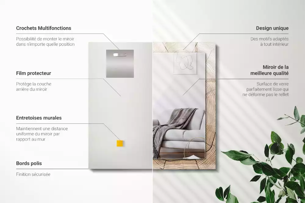 Miroir avec imprimé décoratif rectangulaire Coupe de tronc d’arbre