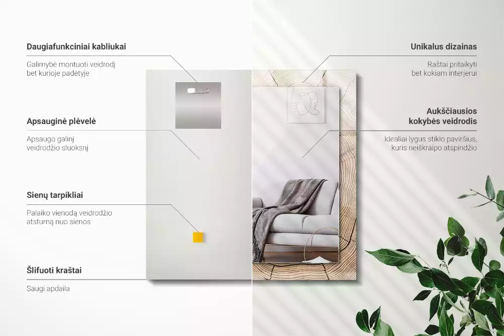 Miroir avec imprimé décoratif rectangulaire Coupe de tronc d’arbre