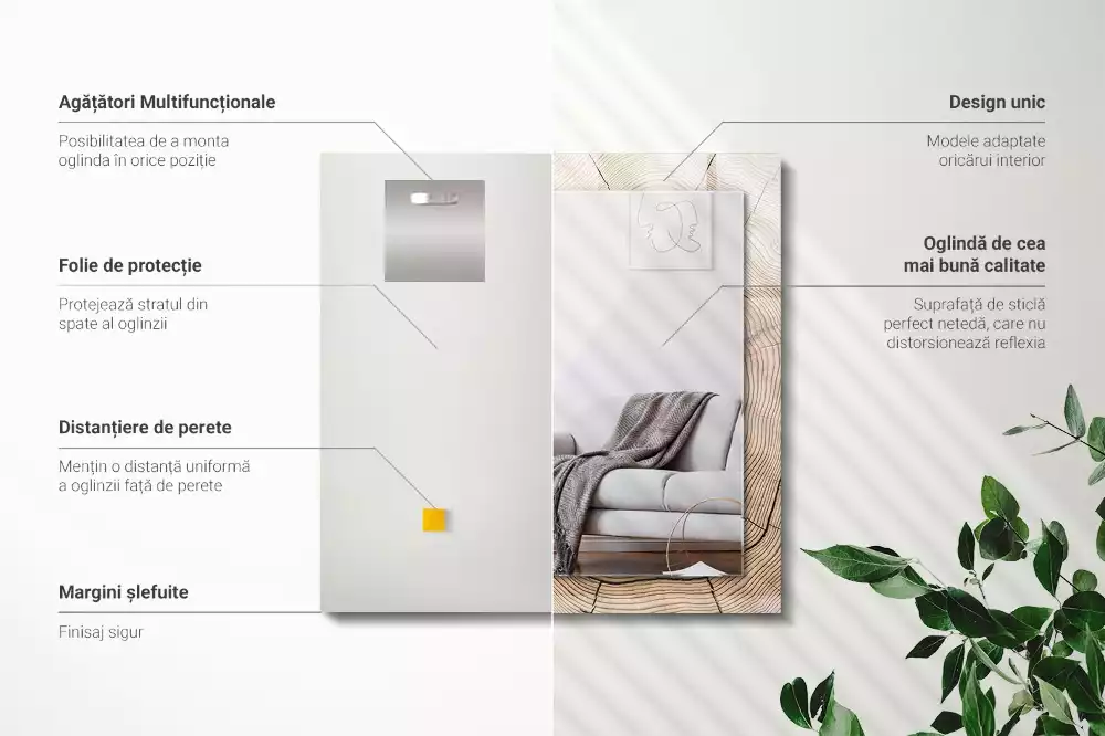 Miroir avec imprimé décoratif rectangulaire Coupe de tronc d’arbre