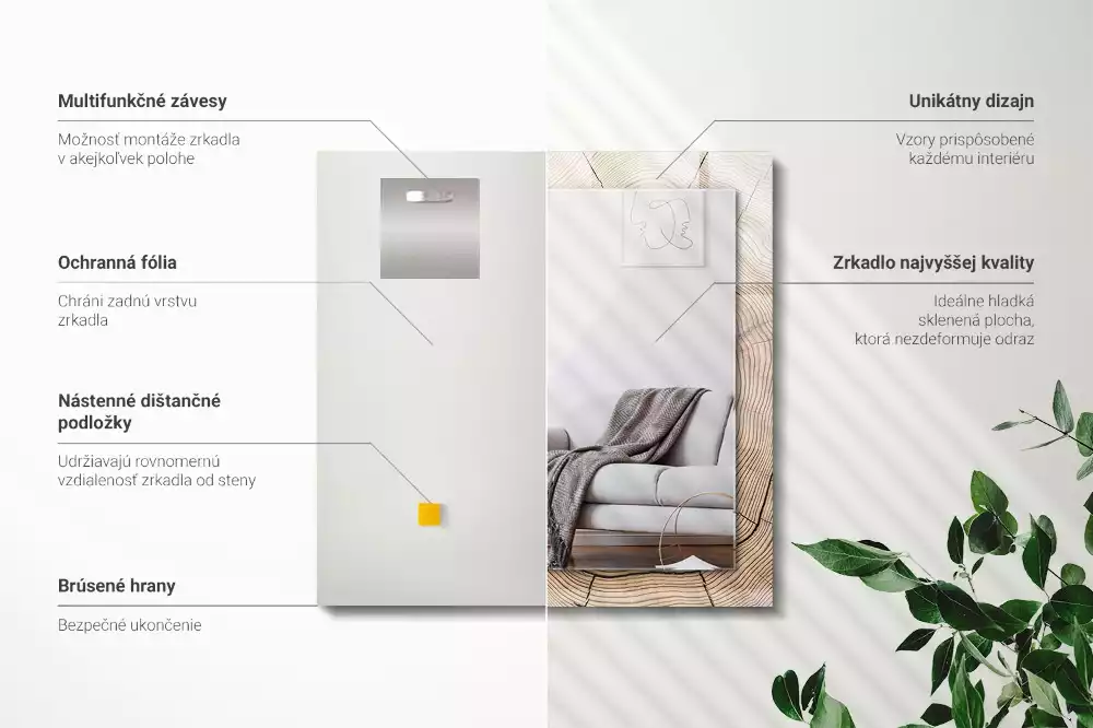 Miroir avec imprimé décoratif rectangulaire Coupe de tronc d’arbre