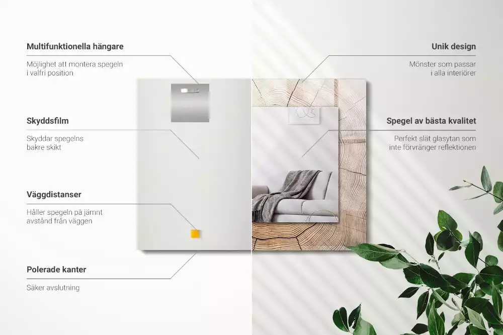 Miroir avec imprimé décoratif rectangulaire Coupe de tronc d’arbre