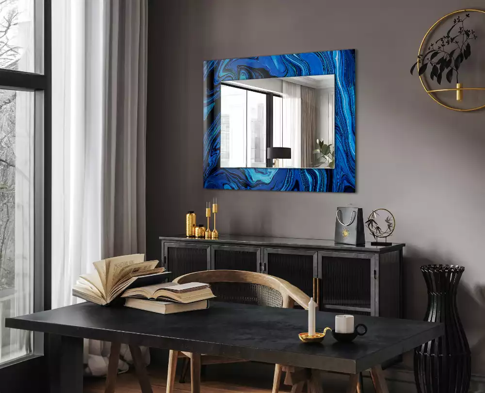 Miroir décoratif rectangulaire Motif bleu abstrait