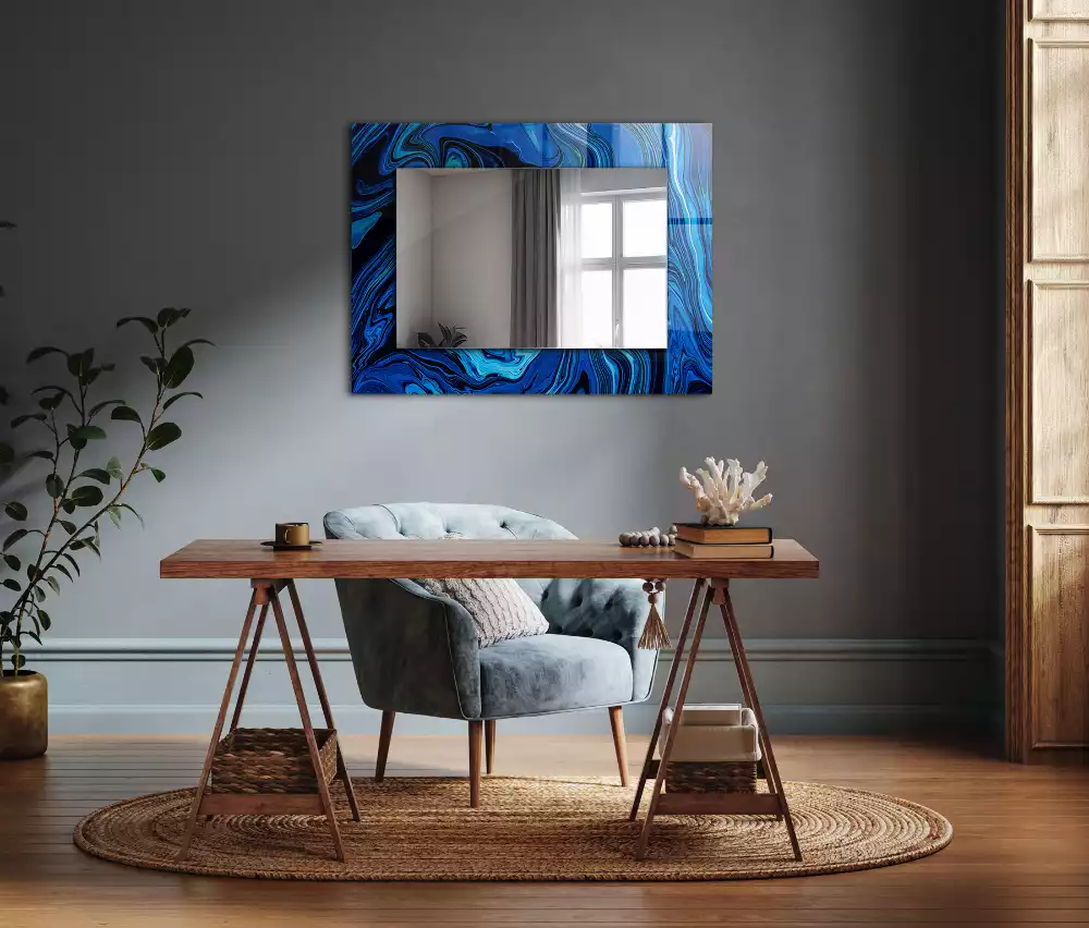 Miroir décoratif rectangulaire Motif bleu abstrait
