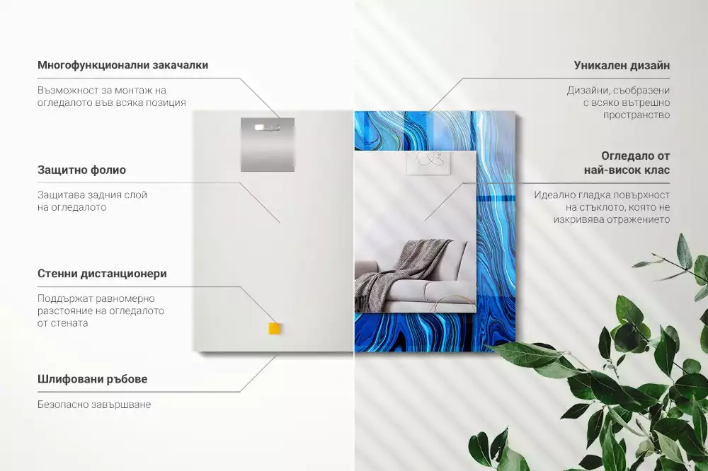 Miroir décoratif rectangulaire Motif bleu abstrait