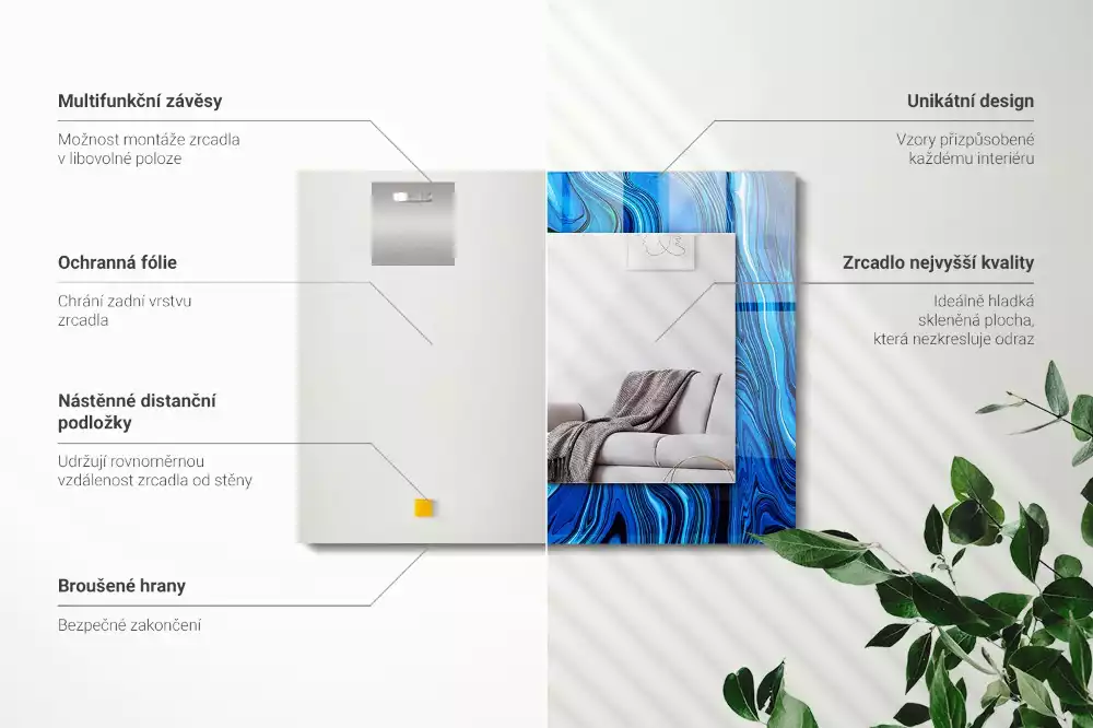 Miroir décoratif rectangulaire Motif bleu abstrait