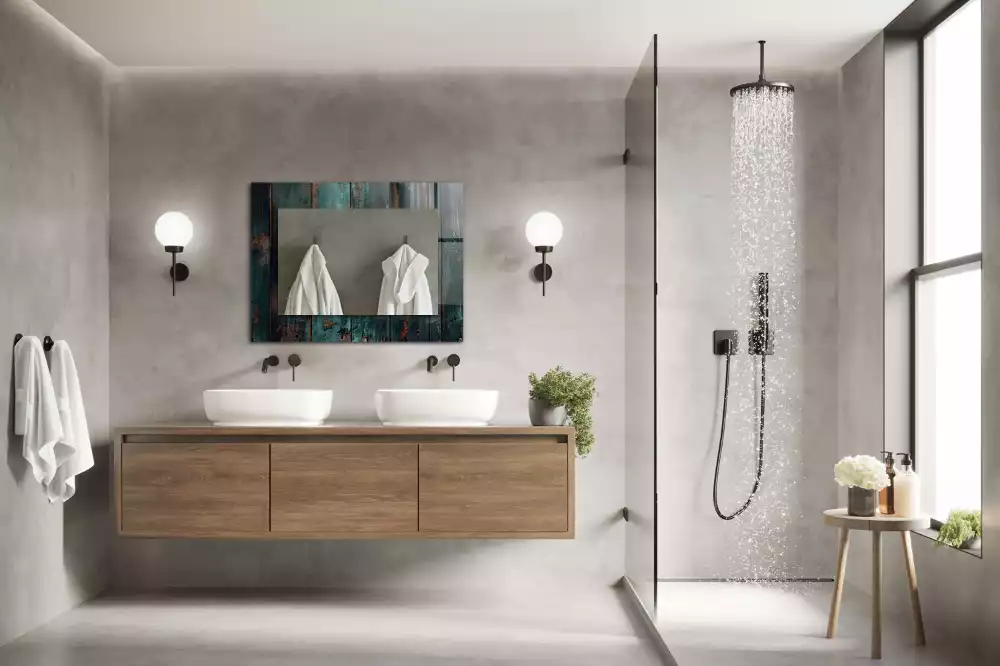 Miroir avec imprimé rectangulaire Planches vertes en bois