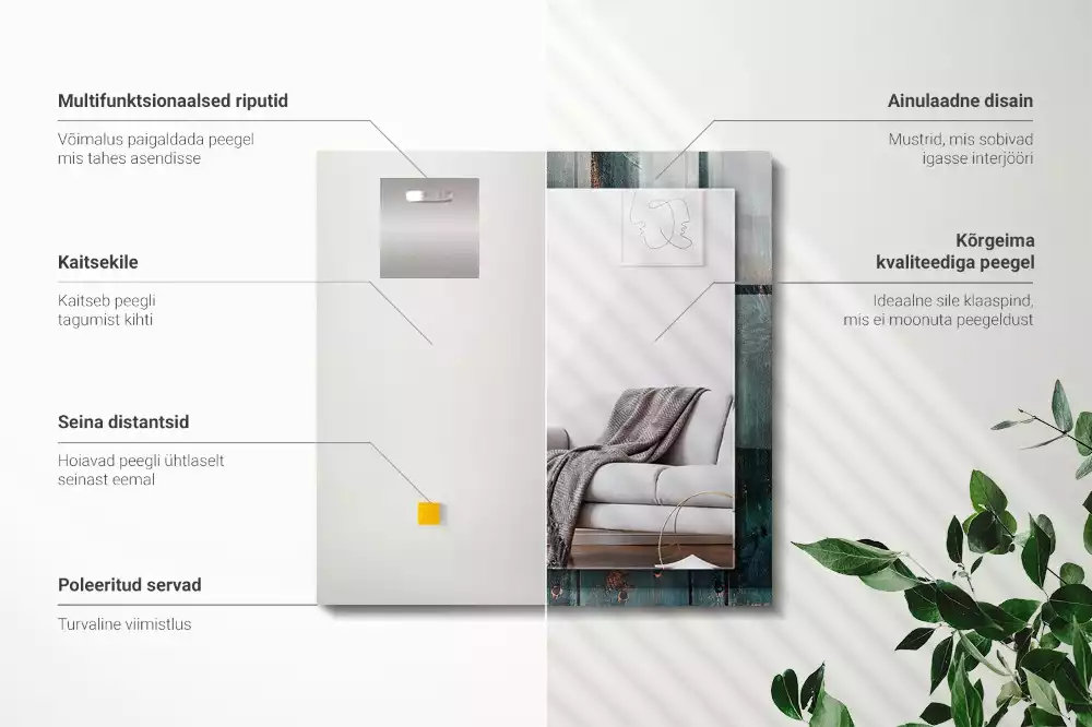 Miroir avec imprimé rectangulaire Planches vertes en bois