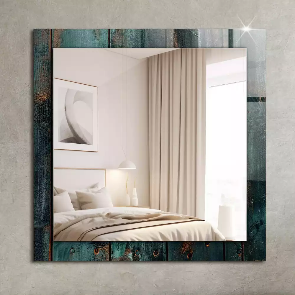 Miroir avec imprimé rectangulaire Planches vertes en bois