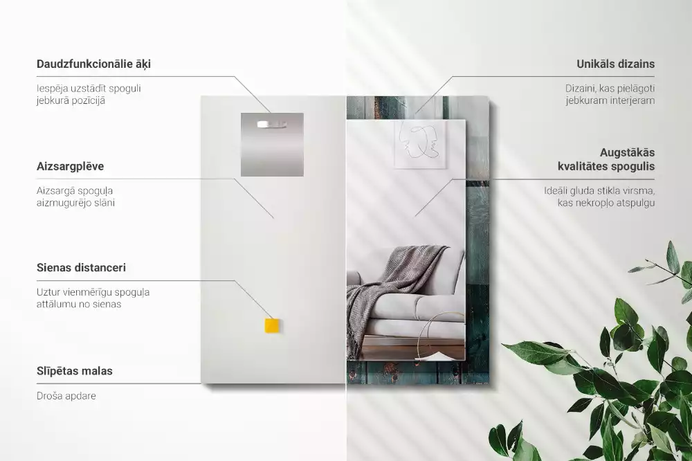 Miroir avec imprimé rectangulaire Planches vertes en bois