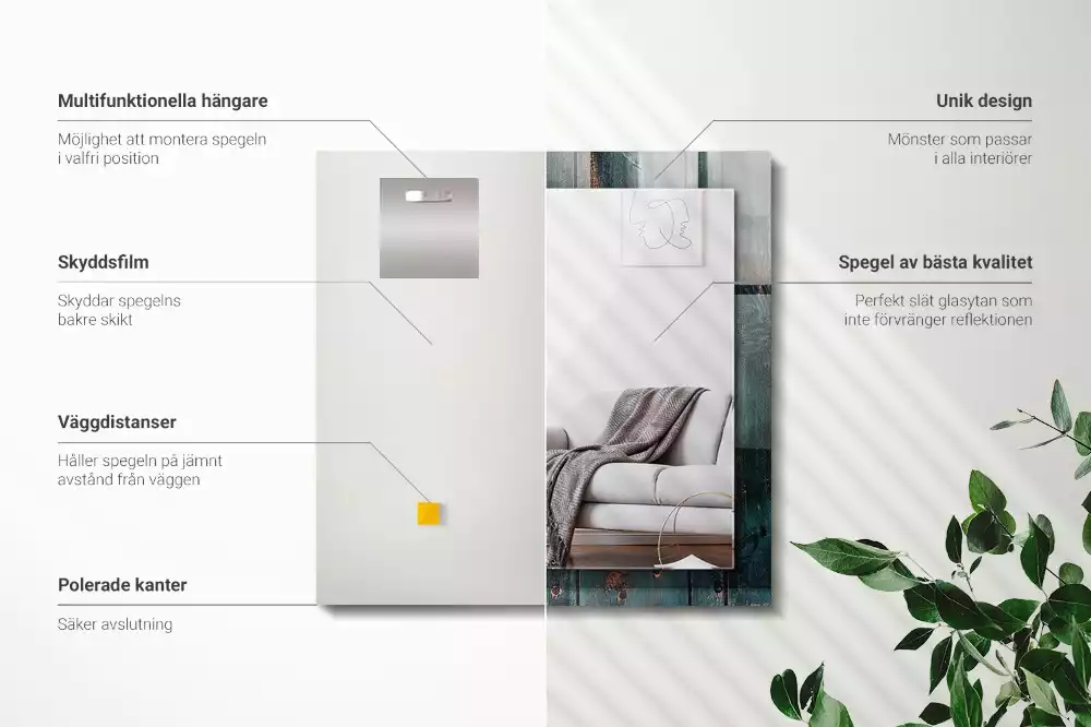 Miroir avec imprimé rectangulaire Planches vertes en bois