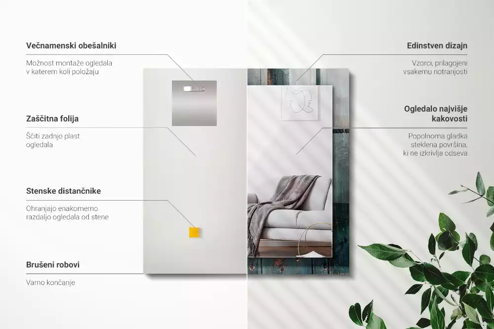 Miroir avec imprimé rectangulaire Planches vertes en bois