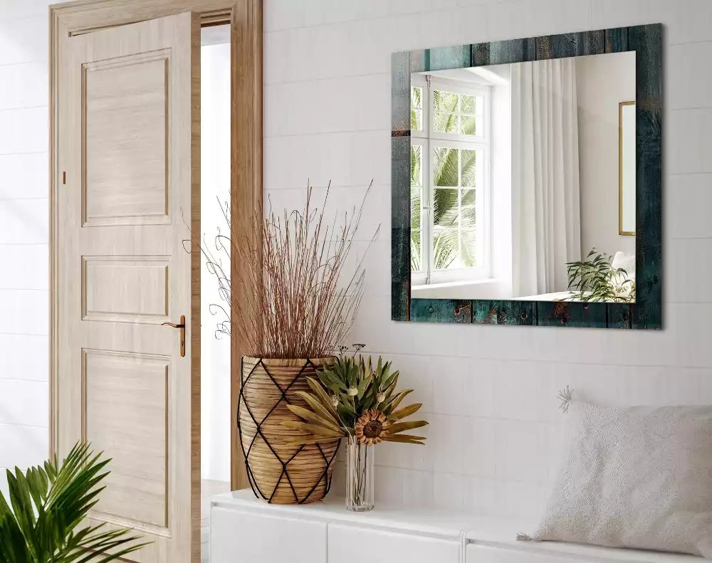 Miroir avec imprimé rectangulaire Planches vertes en bois
