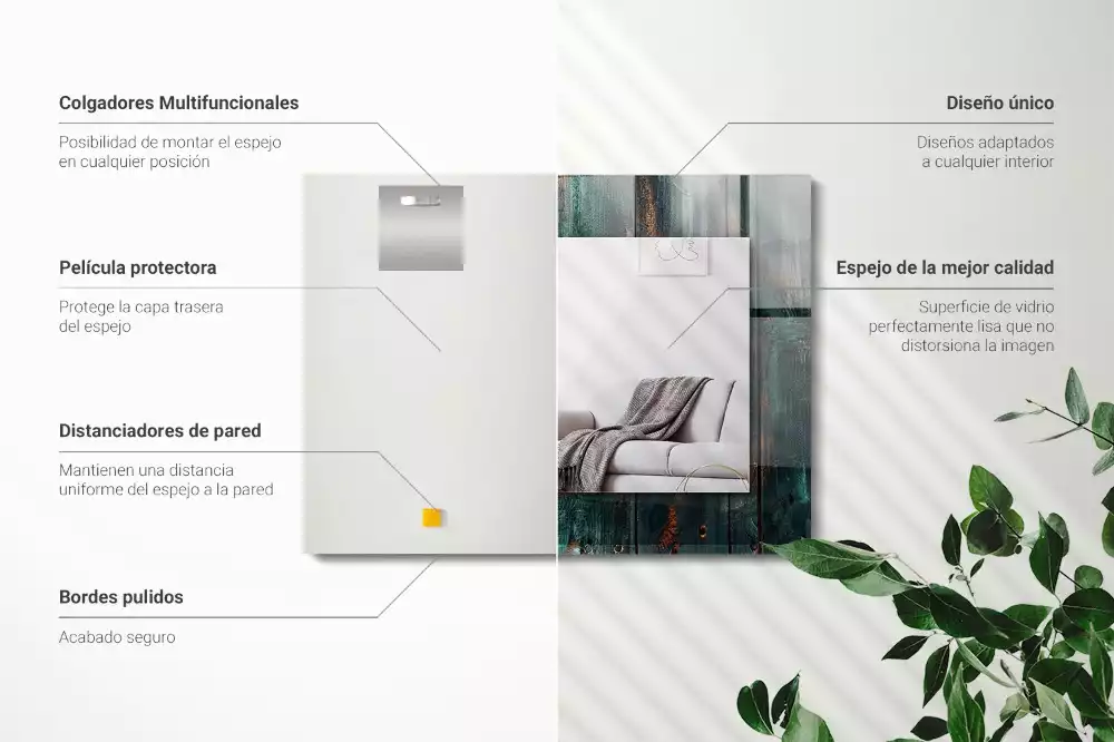 Miroir avec imprimé rectangulaire Planches vertes en bois