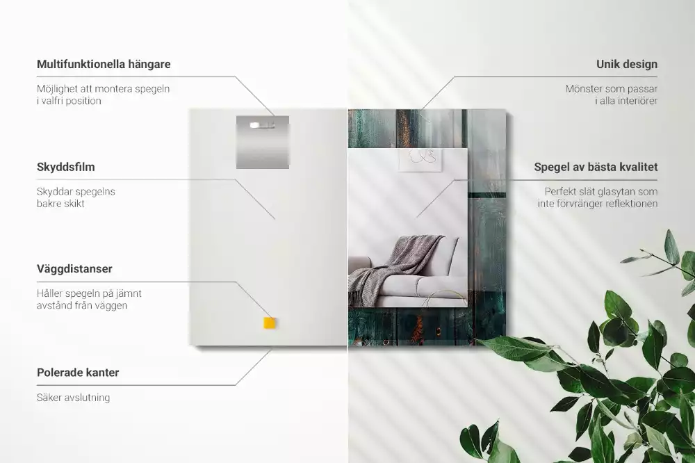 Miroir avec imprimé rectangulaire Planches vertes en bois