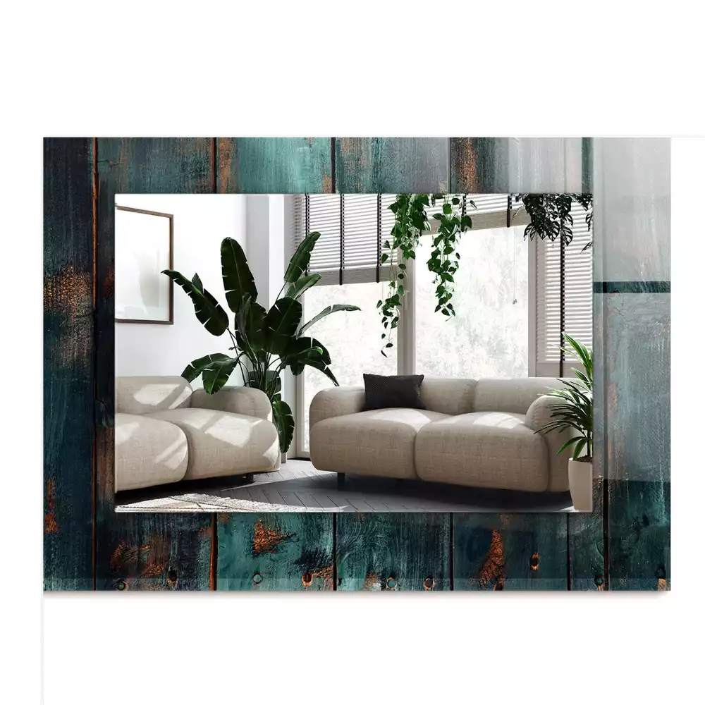 Miroir avec imprimé rectangulaire Planches vertes en bois