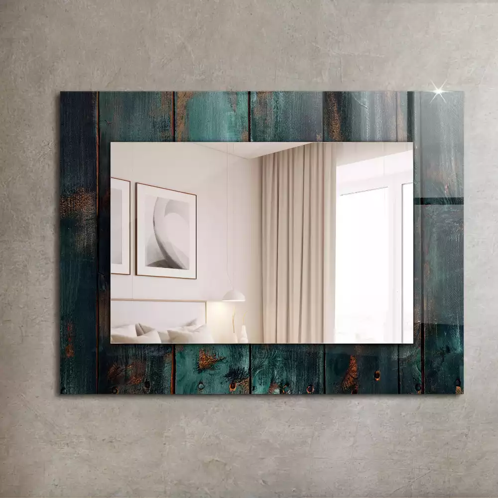 Miroir avec imprimé rectangulaire Planches vertes en bois