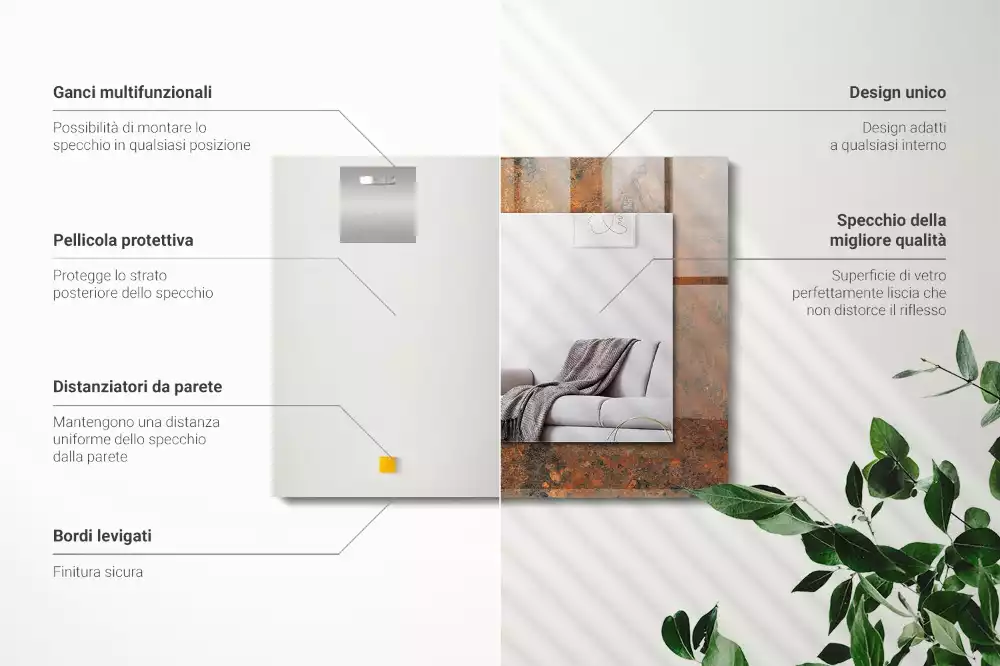 Miroir avec imprimé décoratif rectangulaire Métal rouillé