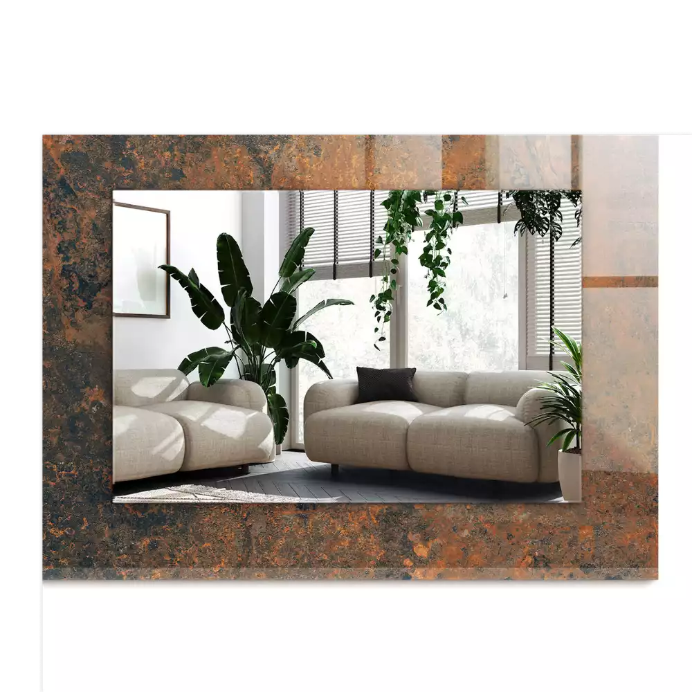 Miroir avec imprimé décoratif rectangulaire Métal rouillé