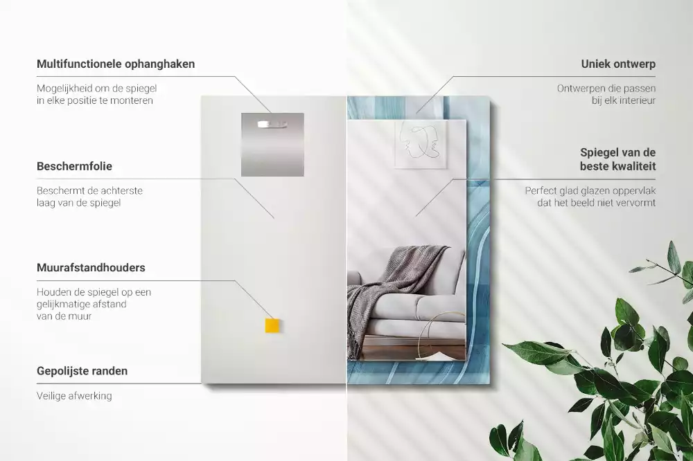 Miroir décoratif rectangulaire Lignes bleues abstraites