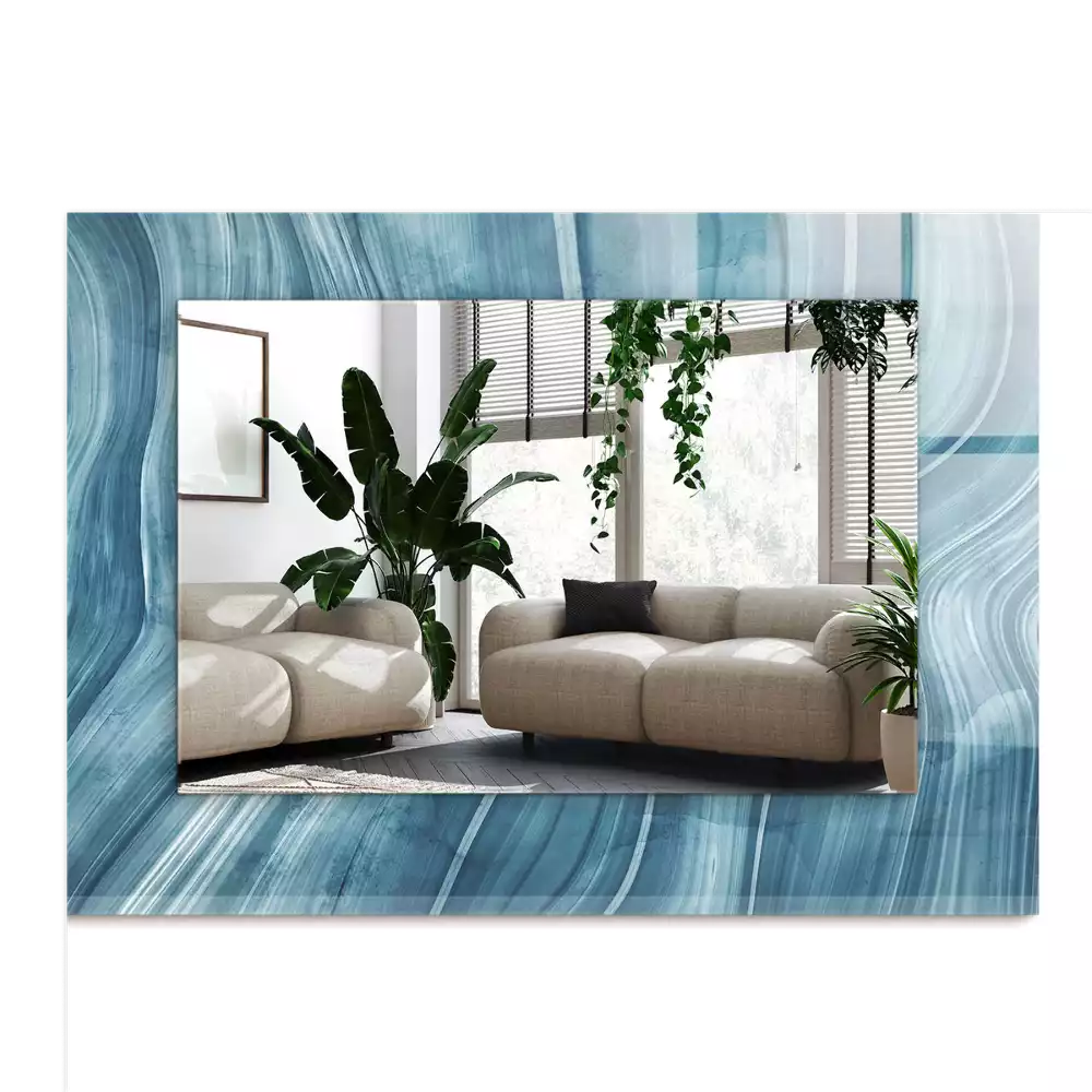 Miroir décoratif rectangulaire Lignes bleues abstraites
