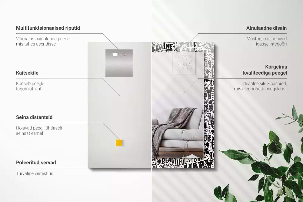 Miroir avec imprimé rectangulaire Inscriptions motivation manuscrites