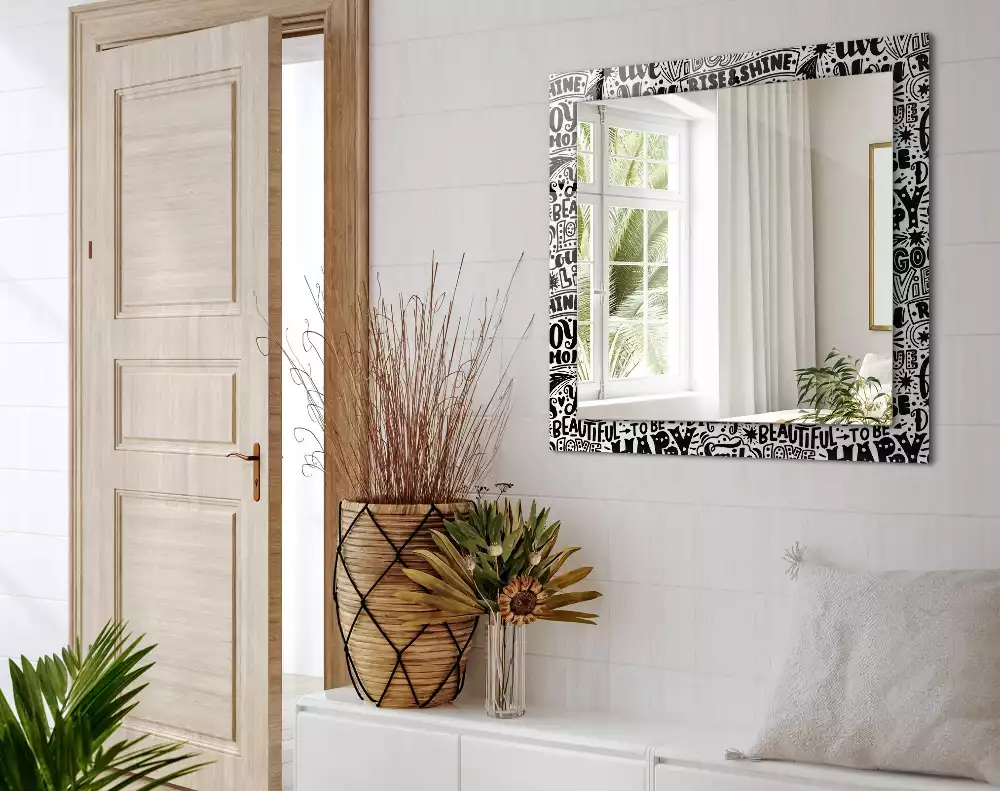 Miroir avec imprimé rectangulaire Inscriptions motivation manuscrites