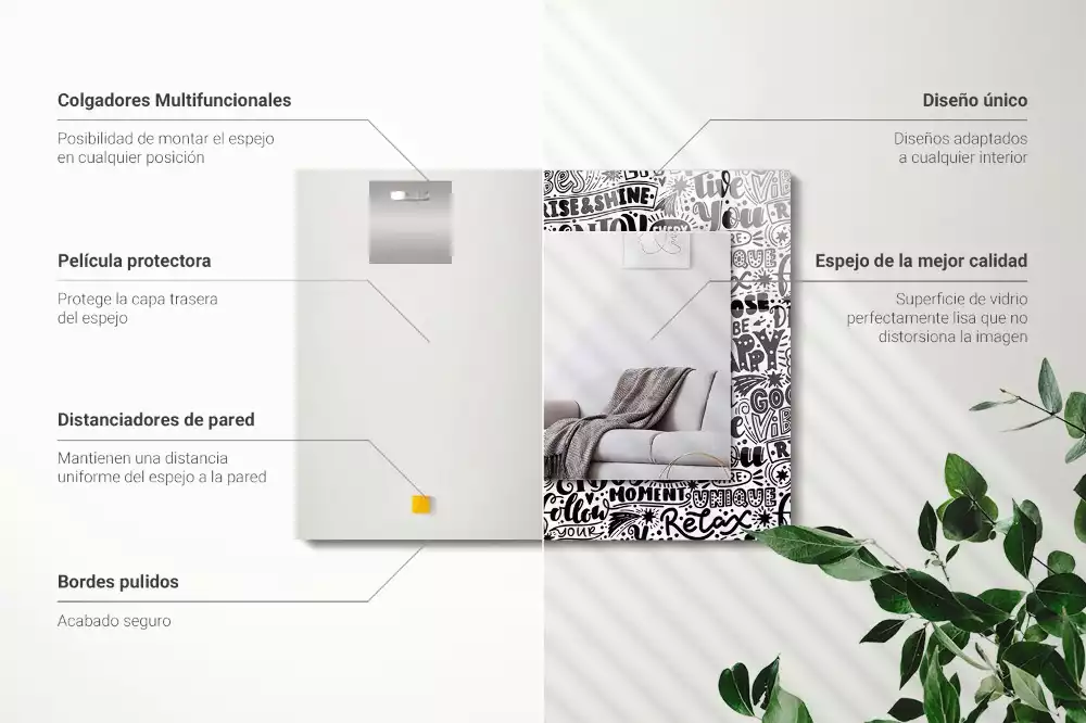 Miroir avec imprimé rectangulaire Inscriptions motivation manuscrites