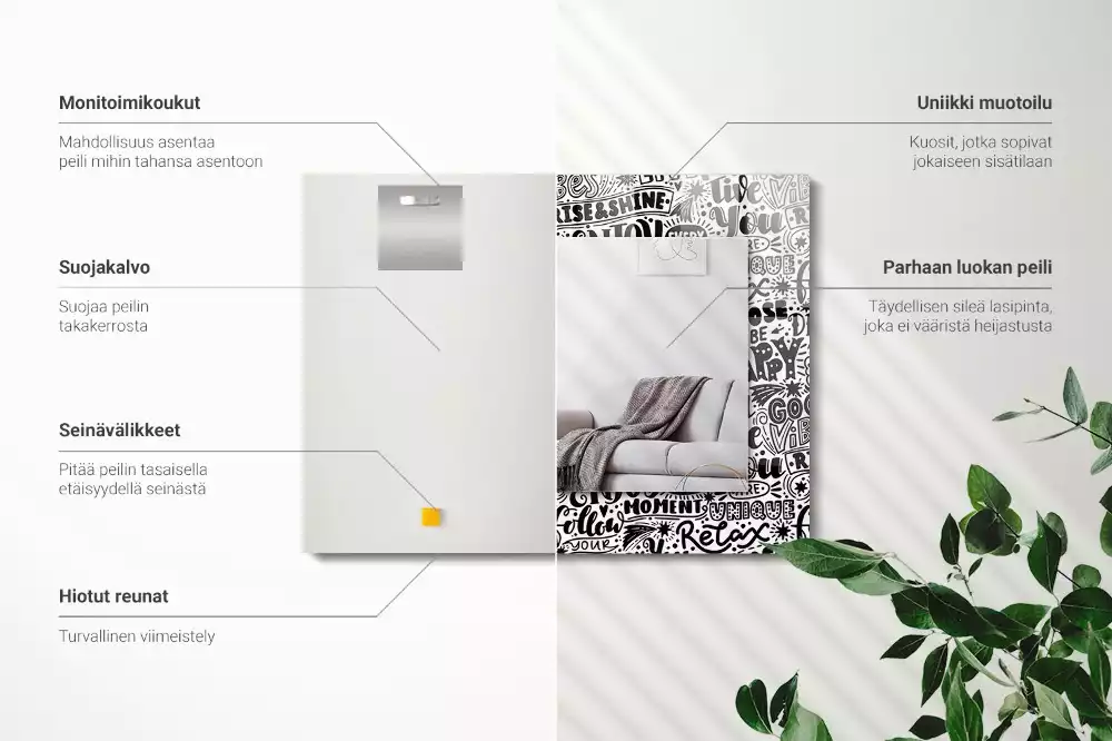 Miroir avec imprimé rectangulaire Inscriptions motivation manuscrites