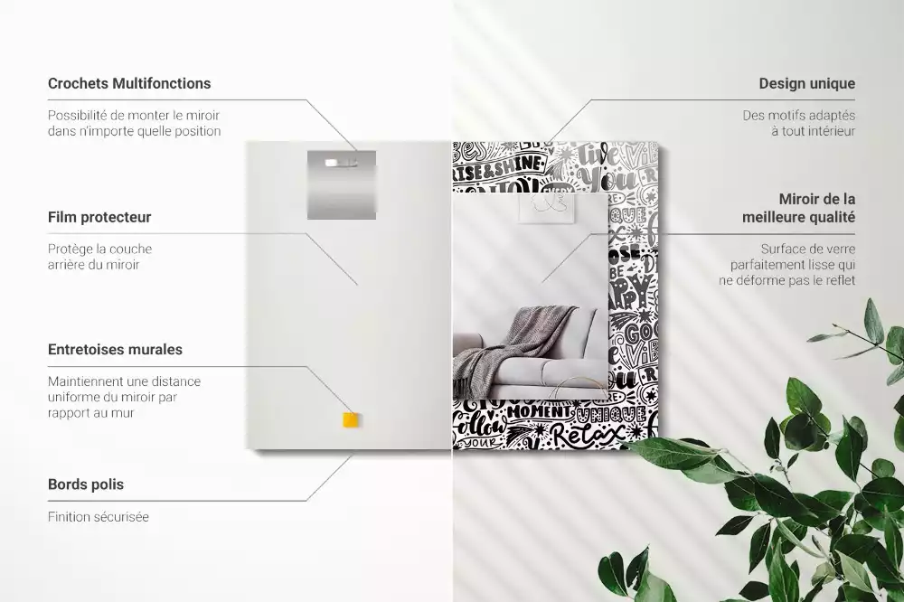 Miroir avec imprimé rectangulaire Inscriptions motivation manuscrites