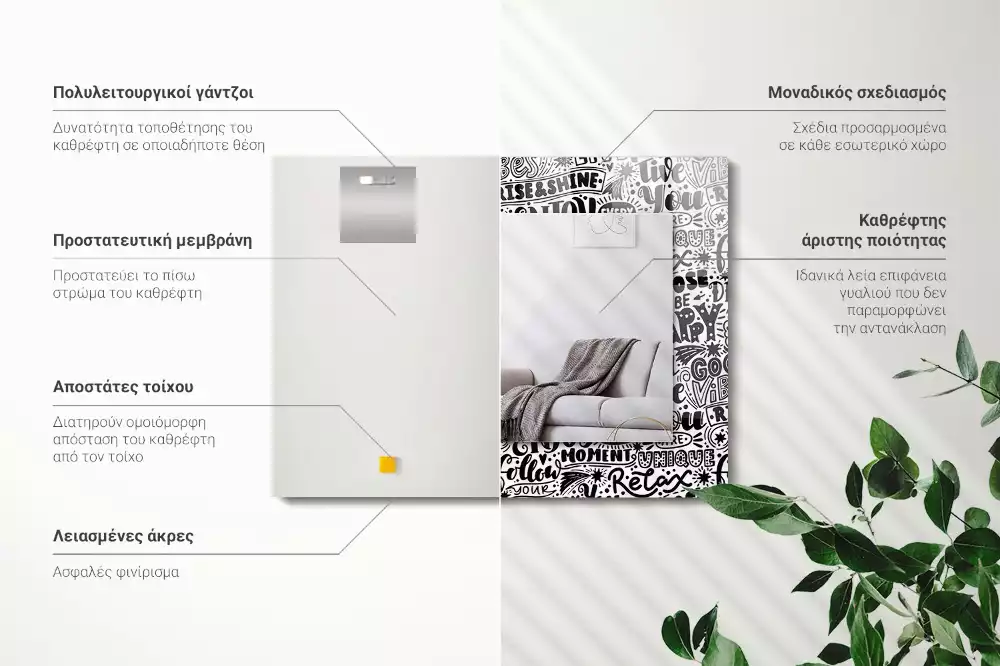 Miroir avec imprimé rectangulaire Inscriptions motivation manuscrites