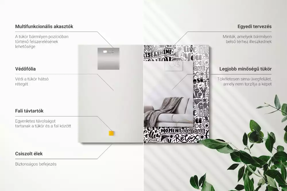 Miroir avec imprimé rectangulaire Inscriptions motivation manuscrites