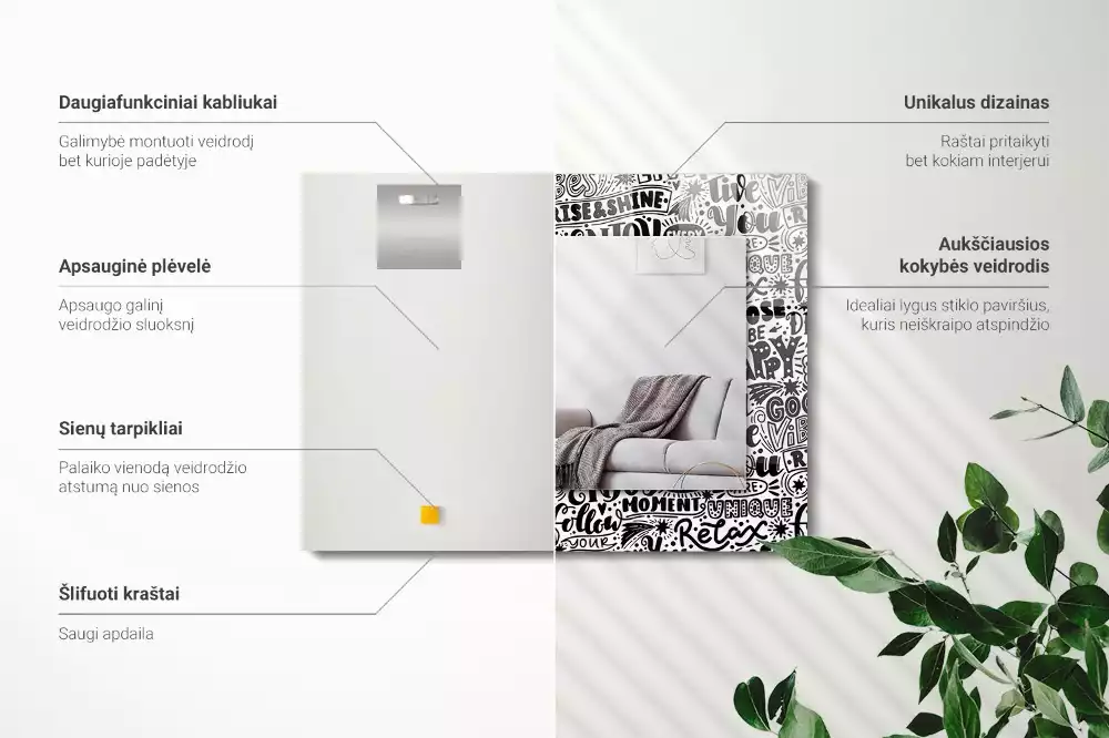 Miroir avec imprimé rectangulaire Inscriptions motivation manuscrites