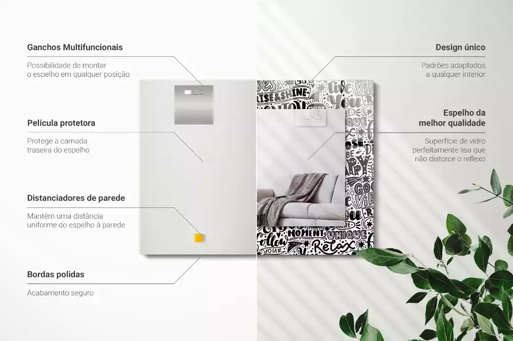 Miroir avec imprimé rectangulaire Inscriptions motivation manuscrites