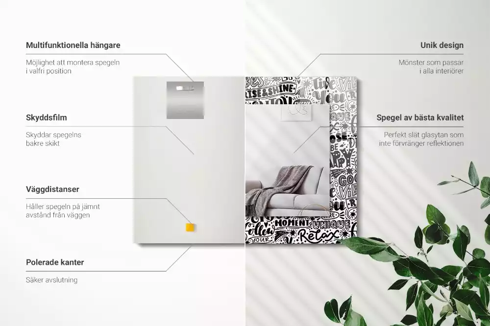 Miroir avec imprimé rectangulaire Inscriptions motivation manuscrites