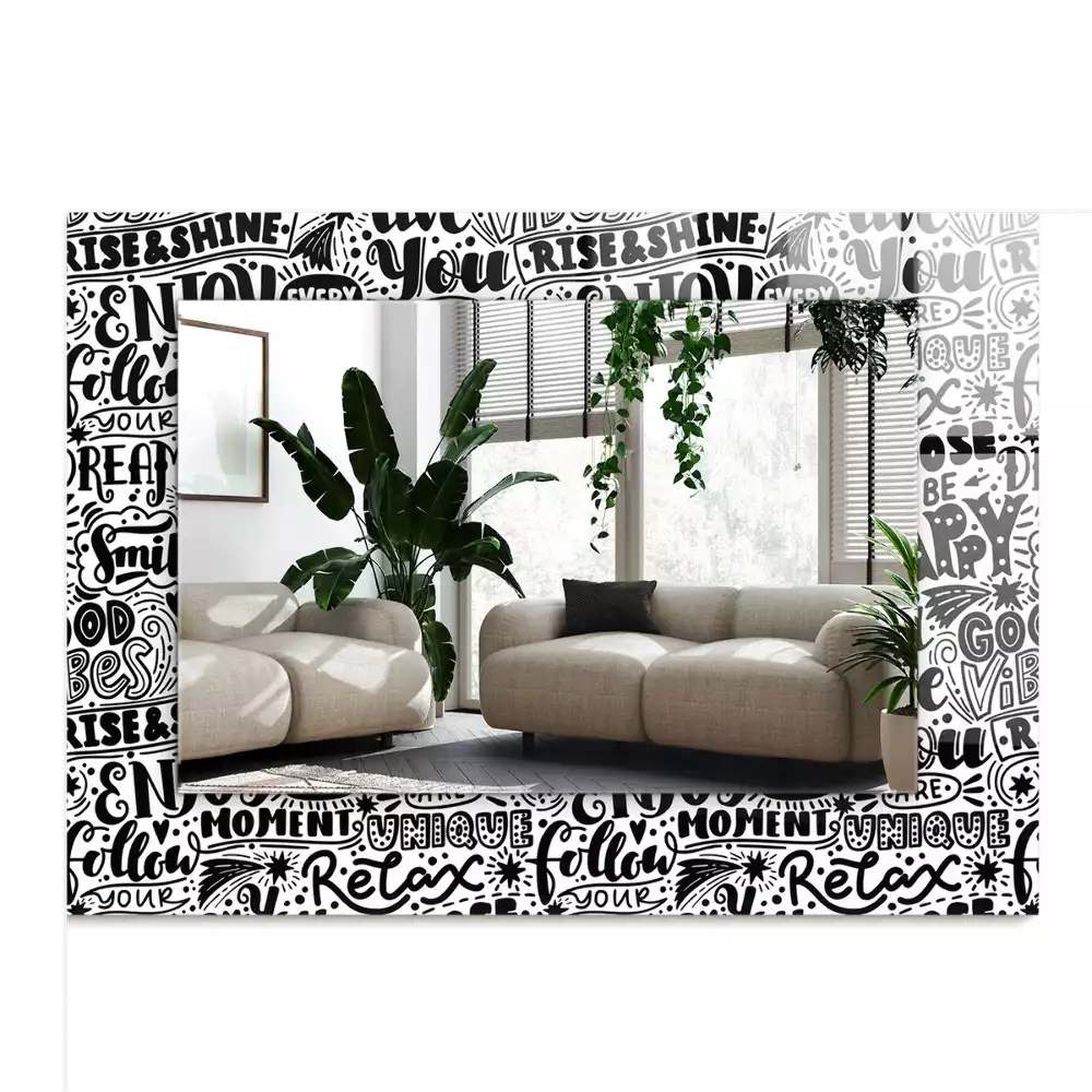 Miroir avec imprimé rectangulaire Inscriptions motivation manuscrites