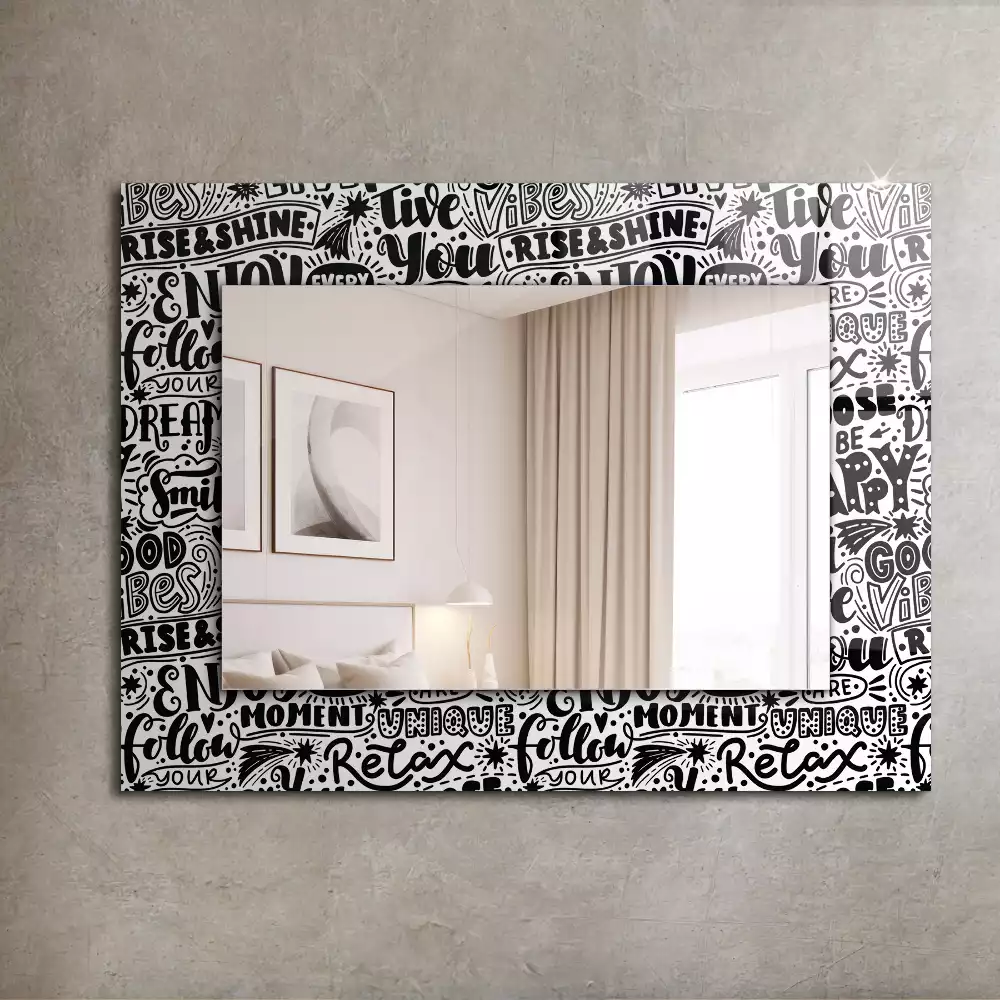 Miroir avec imprimé rectangulaire Inscriptions motivation manuscrites