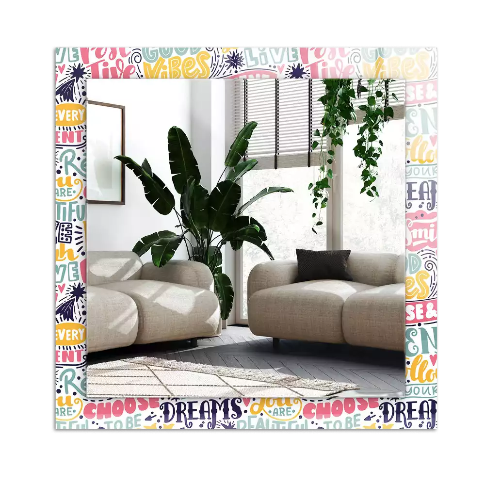 Miroir avec imprimé décoratif rectangulaire Inscriptions motivation colorées