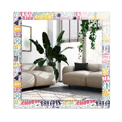 Miroir avec imprimé décoratif rectangulaire Inscriptions motivation colorées